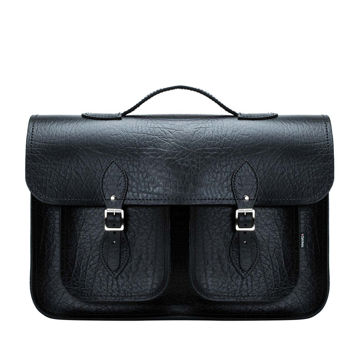 Twin Pocket Executive Handmade Leather Satchel - Black - Bascora