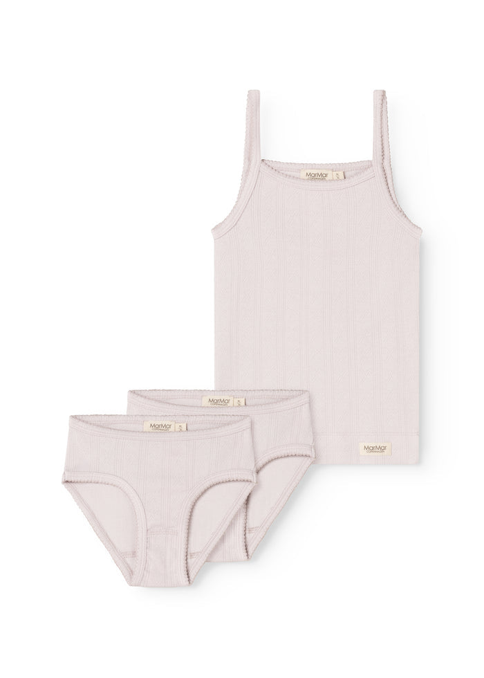 Children's underwear set: top with straps and panties in light purple
