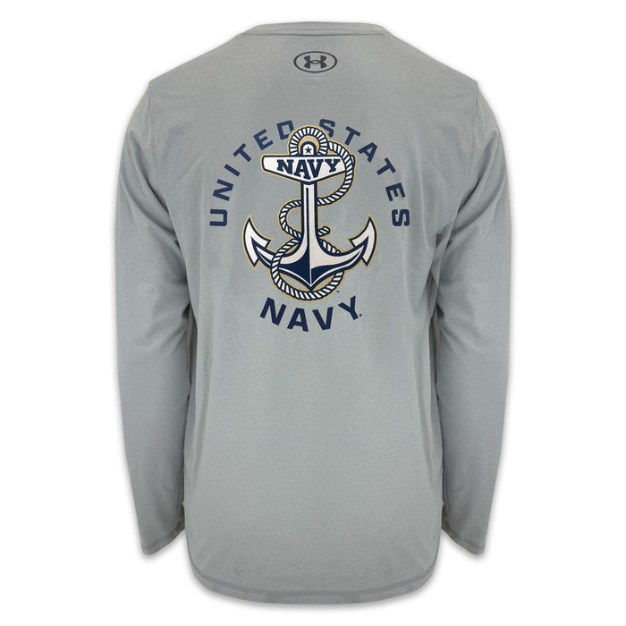 United States Navy Anchor Under Armour Tech Long Sleeve T-Shirt (Grey)