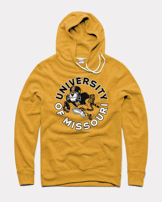 Gold University of Missouri Tigers Circle Mascot Vintage Hoodie Sweatshirt