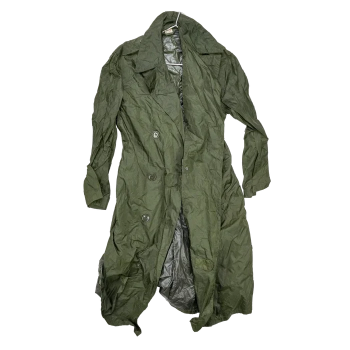 US Army Olive Nylon Raincoat - 36R, Small - US Army Surplus - Rain Jackets