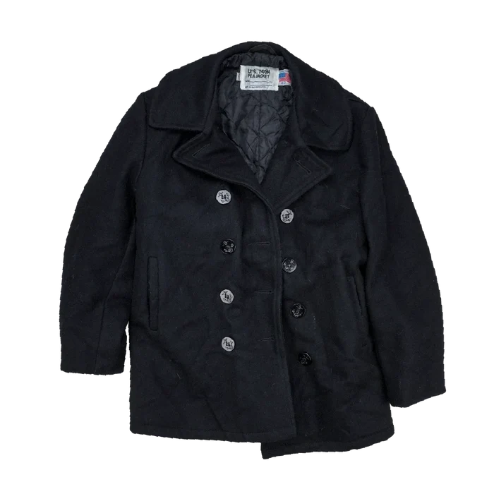 US Made Schott 740N Grey Pea Jacket - 40, Medium - Army & Outdoors - Great Coats