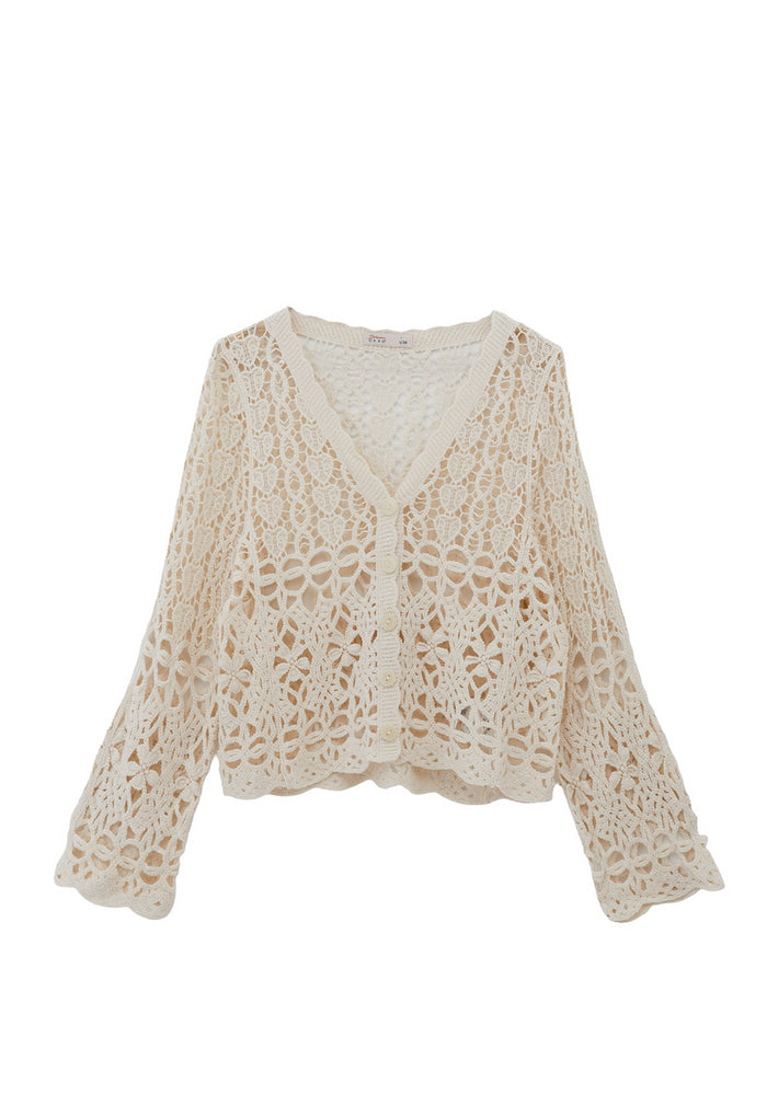 V Neck Cardigan - ALMOND MILK