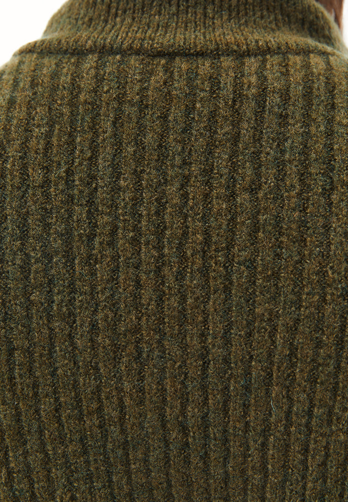 V Neck Knit Sweater - DARK OLIVE