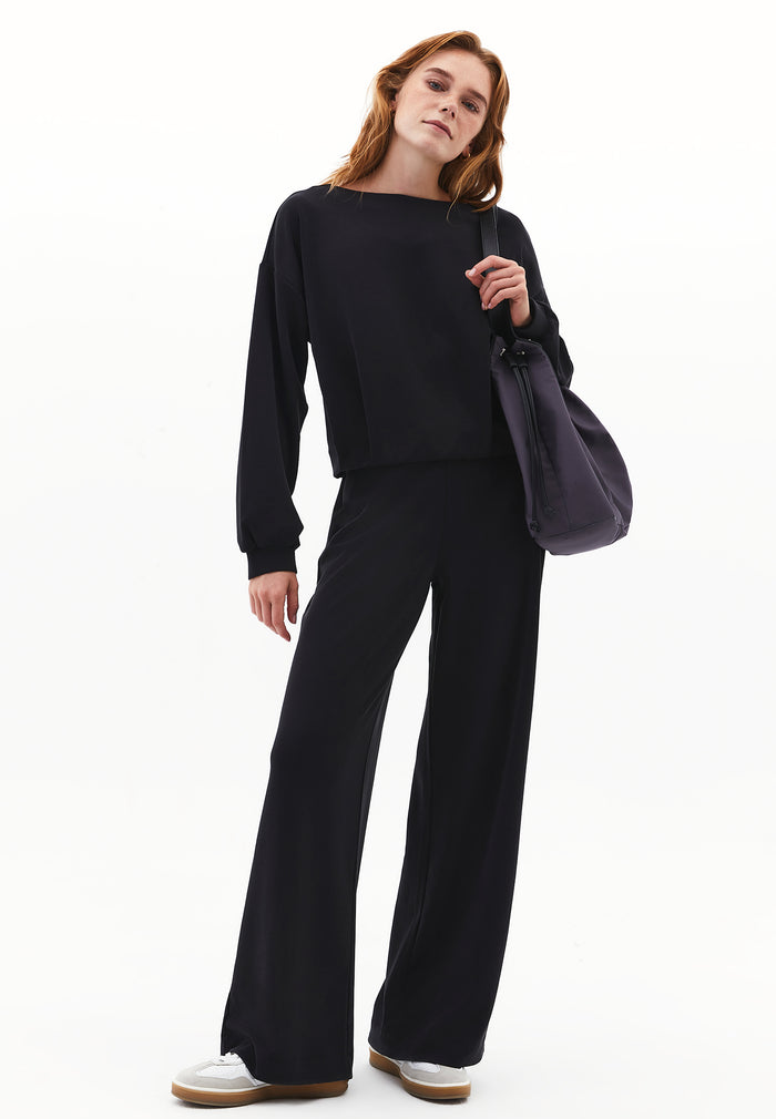 V Neck Modal Sweatshirt - BLACK