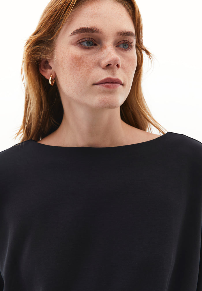 V Neck Modal Sweatshirt - BLACK