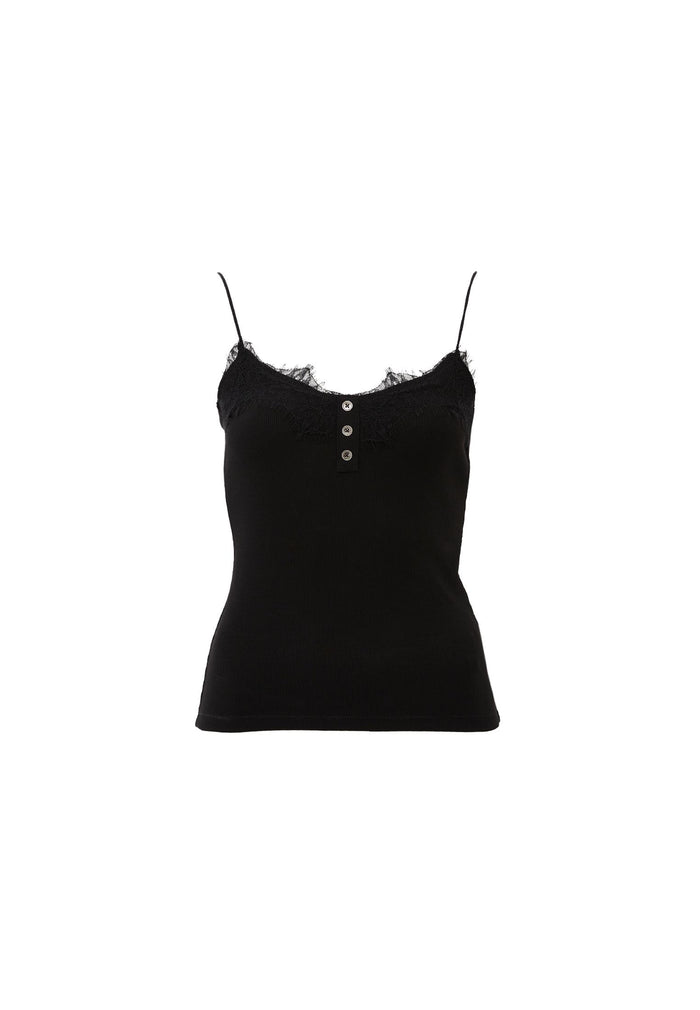 V Neck Strap Tank Top - BLACK