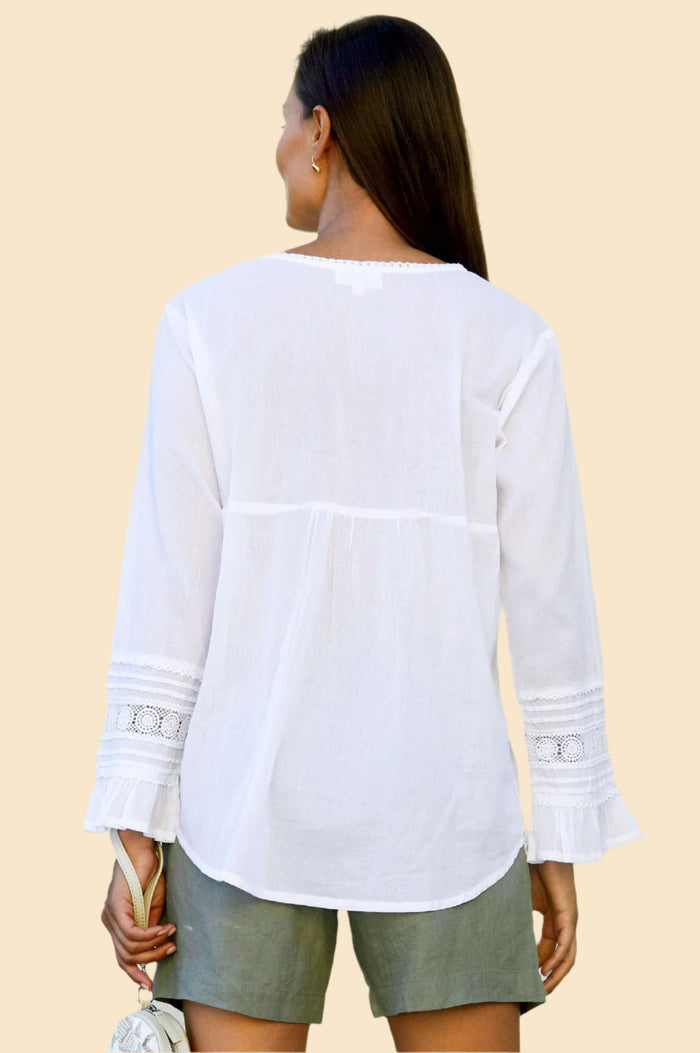 Valentina Embroidered Cotton Blouse | White - Aspiga