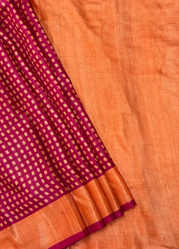 Veena Checks Tussar Saree - Pink