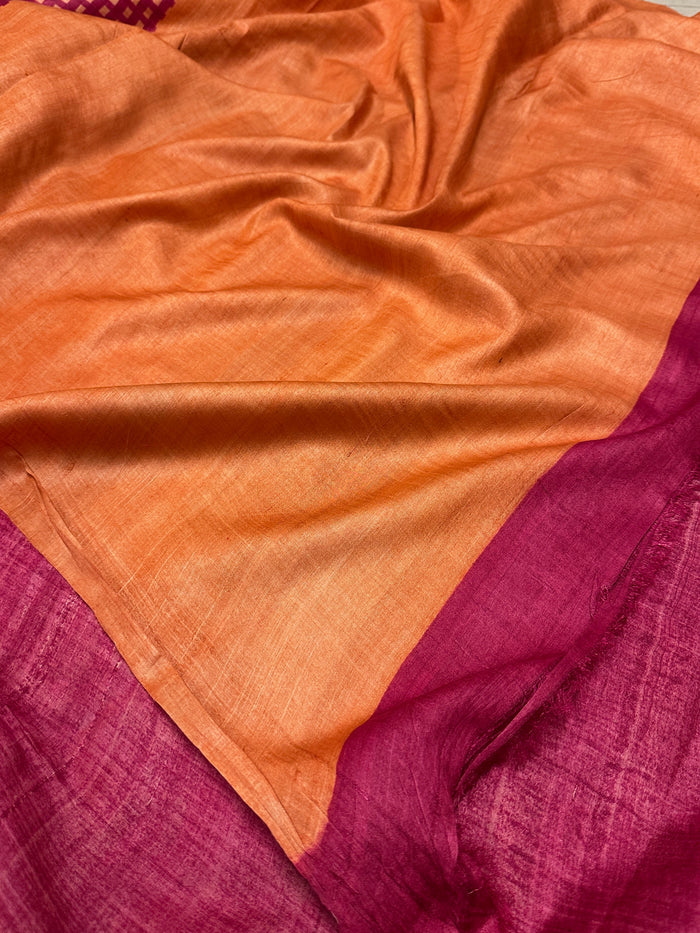 Veena Checks Tussar Saree - Pink