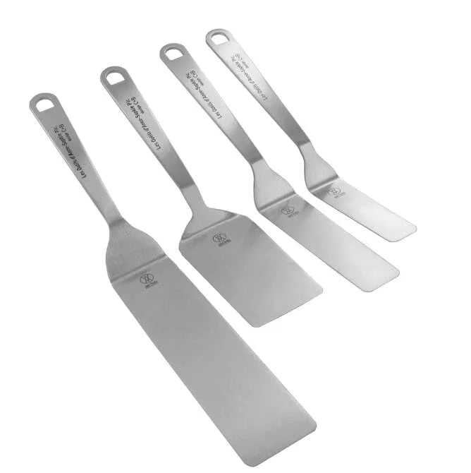 A set of four stainless steel offset spatulas of varying sizes, with the brand name 'Verdier' inscribed on the handles.