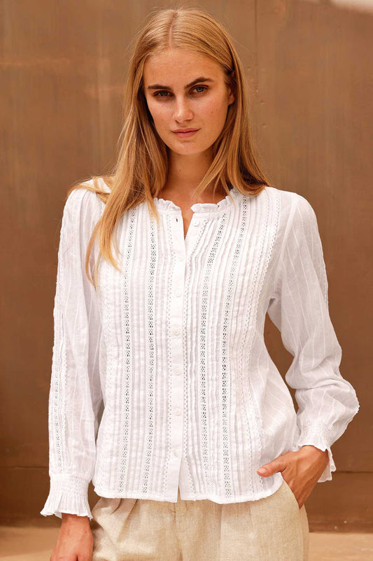 Vienna Long Sleeve Blouse | White - Aspiga