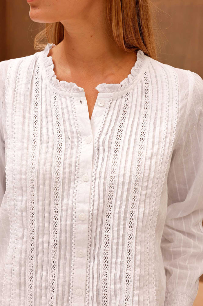 Vienna Long Sleeve Blouse | White - Aspiga