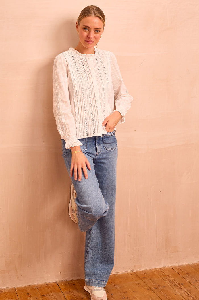 Vienna Long Sleeve Blouse | White - Aspiga