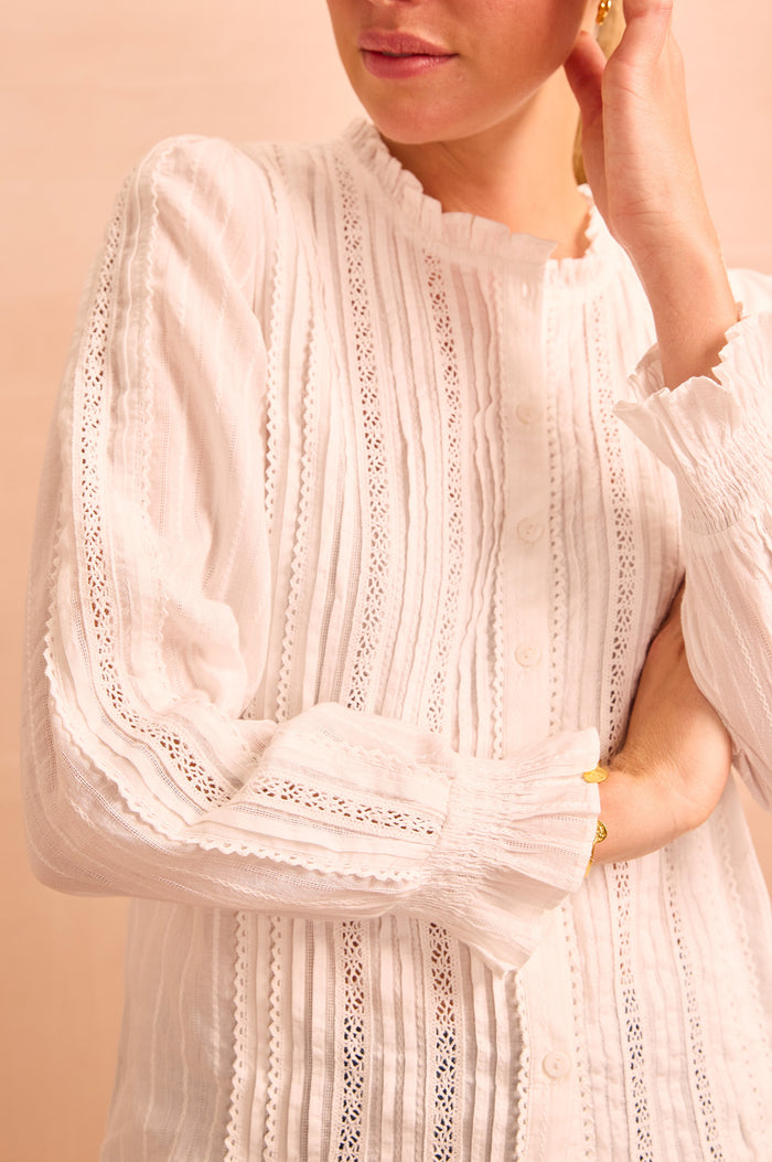 Vienna Long Sleeve Blouse | White - Aspiga