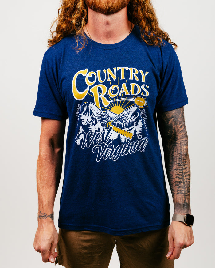 Navy West Virginia Country Roads Vintage T-Shirt Front