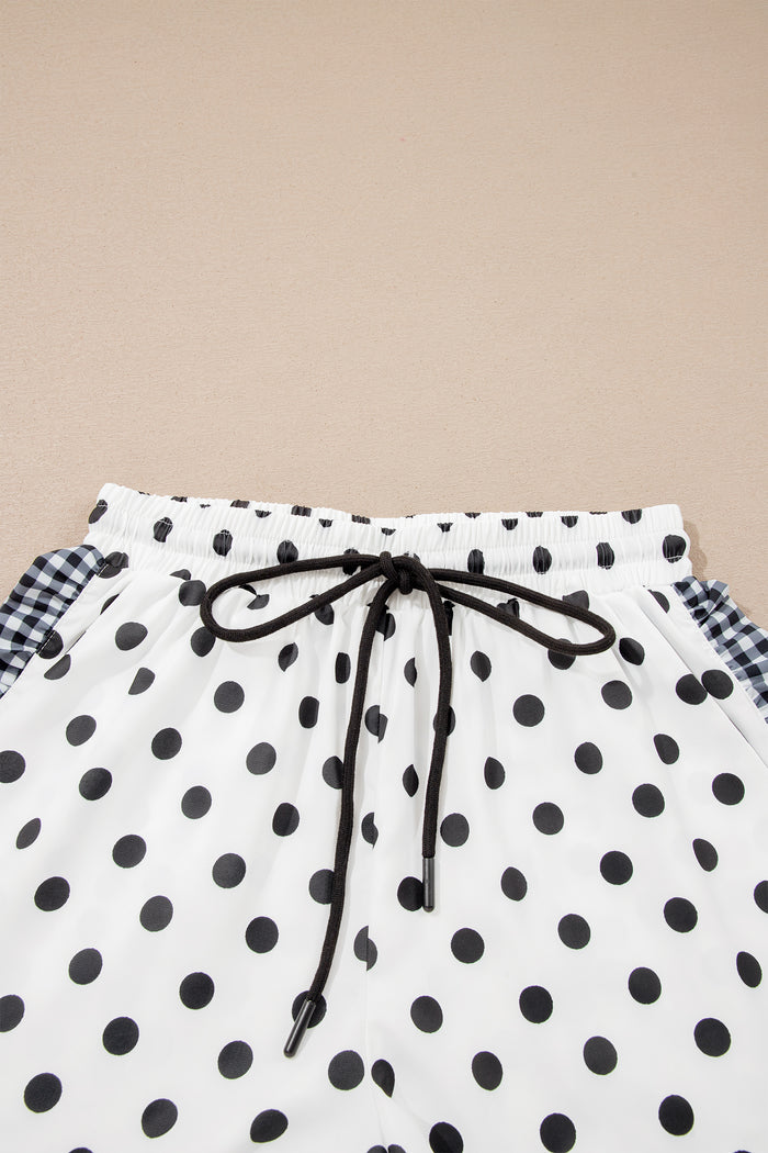White Polka Dot Contrast Ruffle Trim Shorts