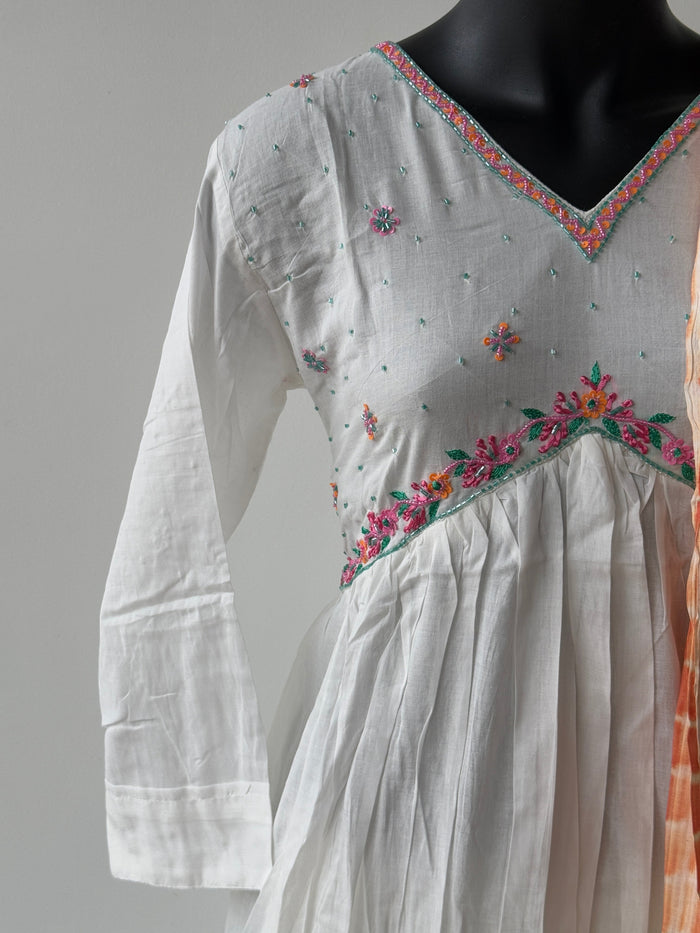 White-Turquoise Mul Cotton Ready kurti pant set