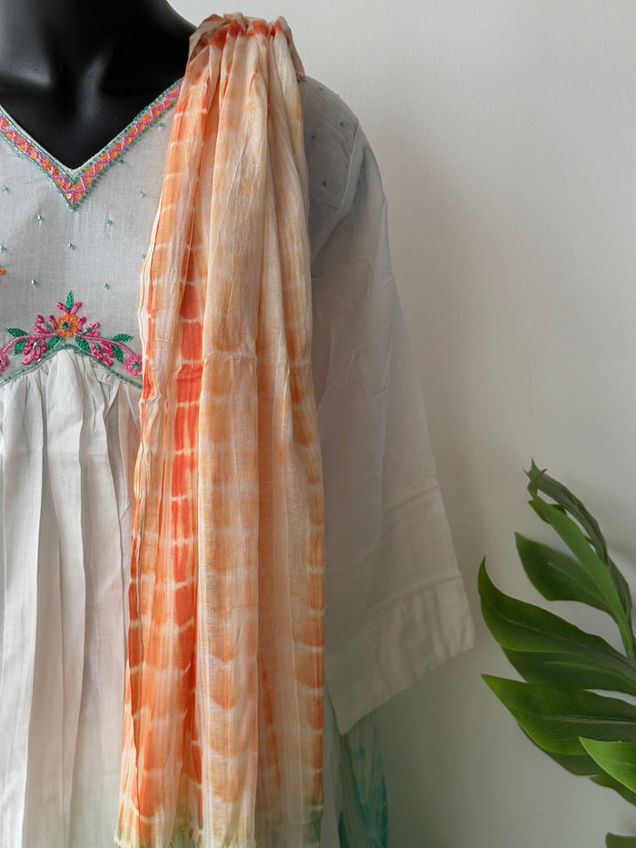 White-Turquoise Mul Cotton Ready kurti pant set
