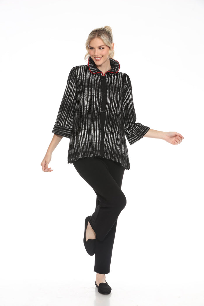 Windowpane Button Front Jacket - 3939