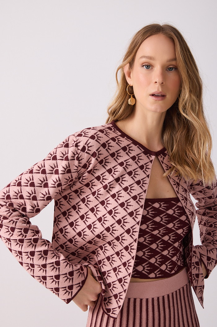 Wine Long Sleeve Tricot Cardigan_2