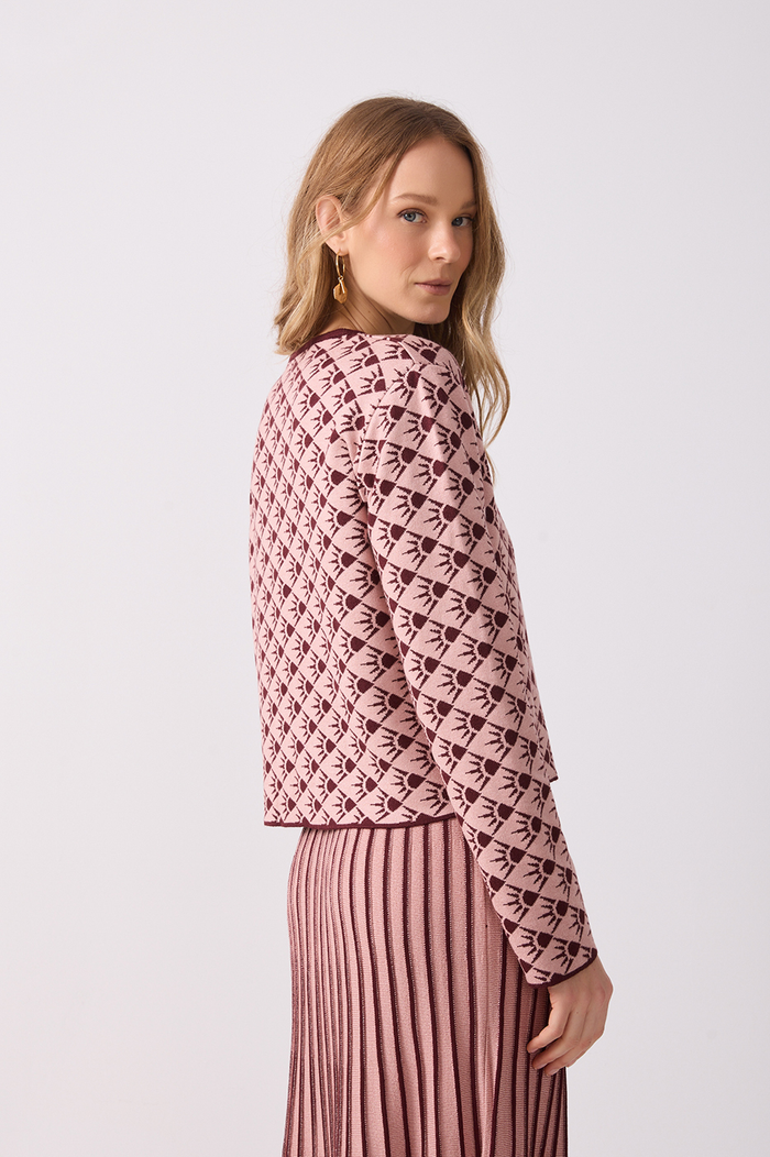 Wine Long Sleeve Tricot Cardigan_4
