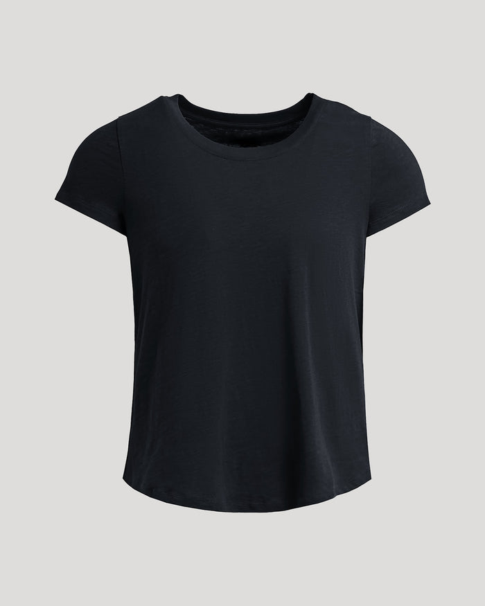 Womens Black Slub Scoop Neck Tee, soft, relaxed, 100% cotton.