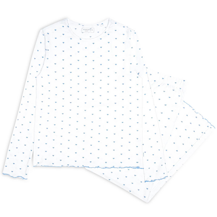 women's blue heart pima pajamas set