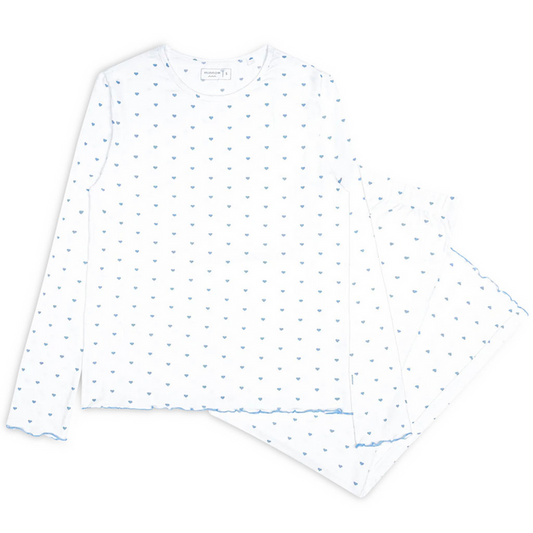 women's blue heart pima pajamas set