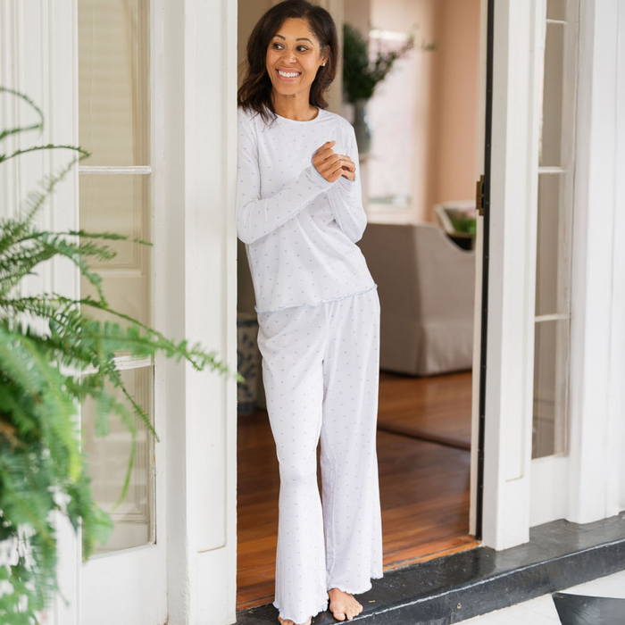 women's blue heart pima pajamas set