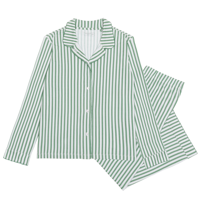 women's boxwood ticking stripe collared pima pajamas set