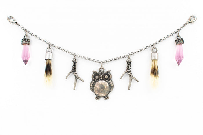 Womens Charivari with "owl" in antique silver
