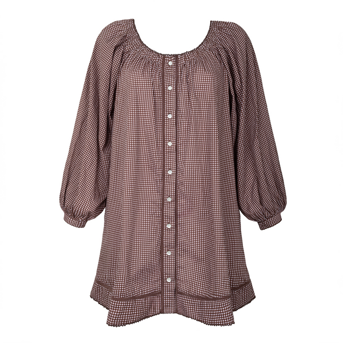 women's cocoa gingham long sleeve cotton coverup