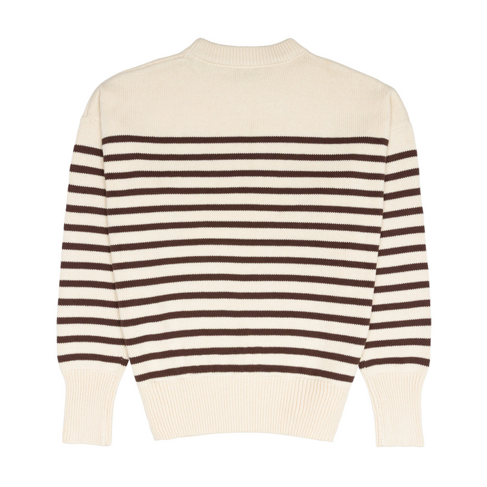 women's cream and brown stripe knit sweater