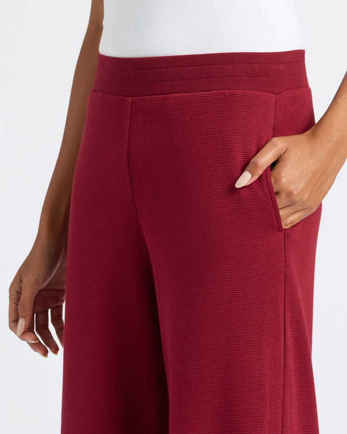 Womens Dark Maroon Waffle Long Sleeve Henley & Waffle Leg Pant.