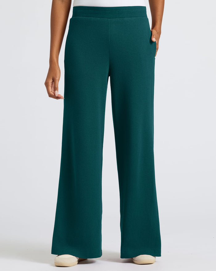 Womens Deep Emerald Waffle Leg Pant with elastic waistband and pockets.