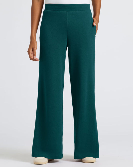 Womens Deep Emerald Waffle Leg Pant with elastic waistband and pockets.
