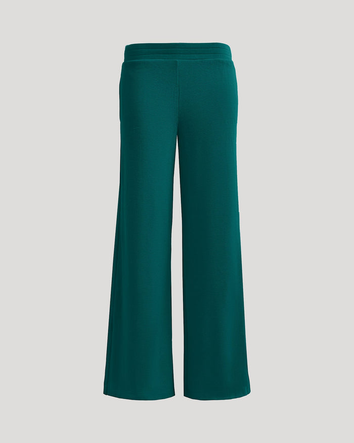 Womens Deep Emerald Waffle Wide Leg Pants front view showing relaxed fit.