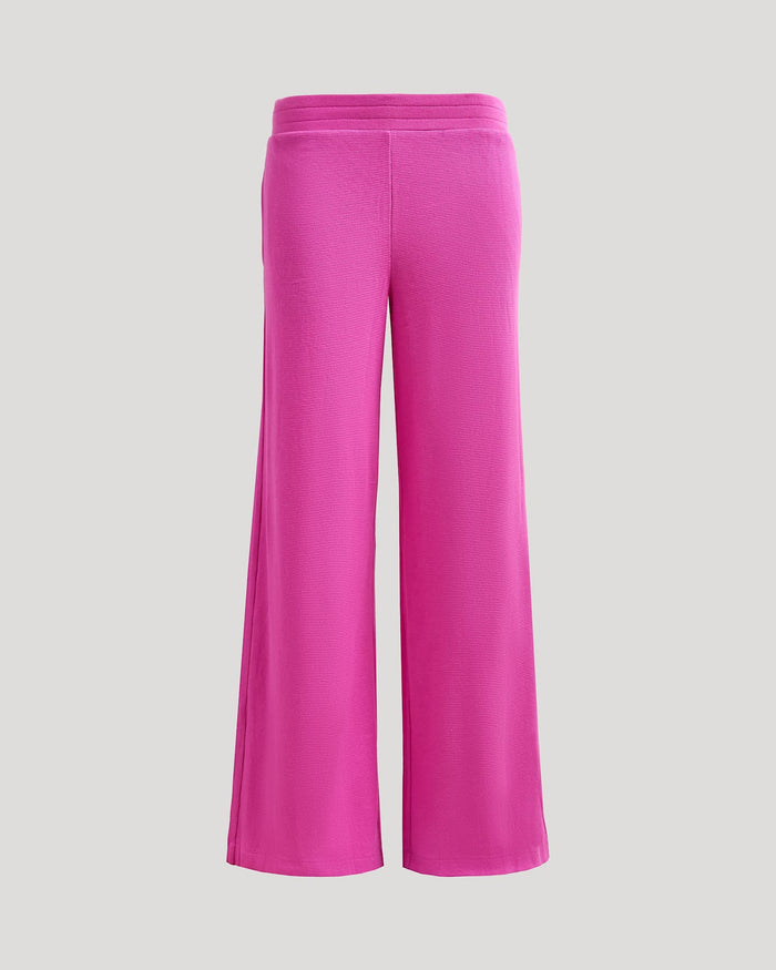 Womens Electric Fuchsia Waffle Wide Leg Pants with elastic waistband.