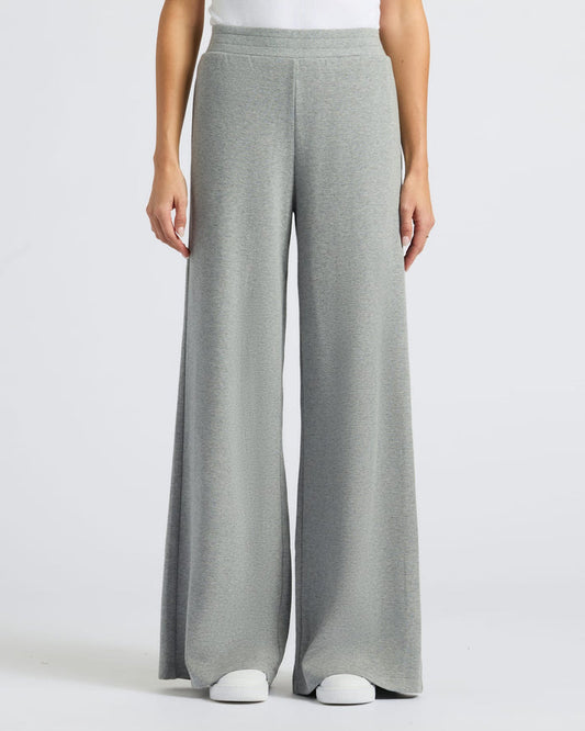 Womens Heather Gray Waffle Long Sleeve Henley & Waffle Leg Pant 2-Pack worn.