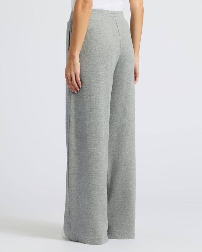Womens Heather Gray Waffle Wide Leg Pants, back view, showcasing relaxed fit.