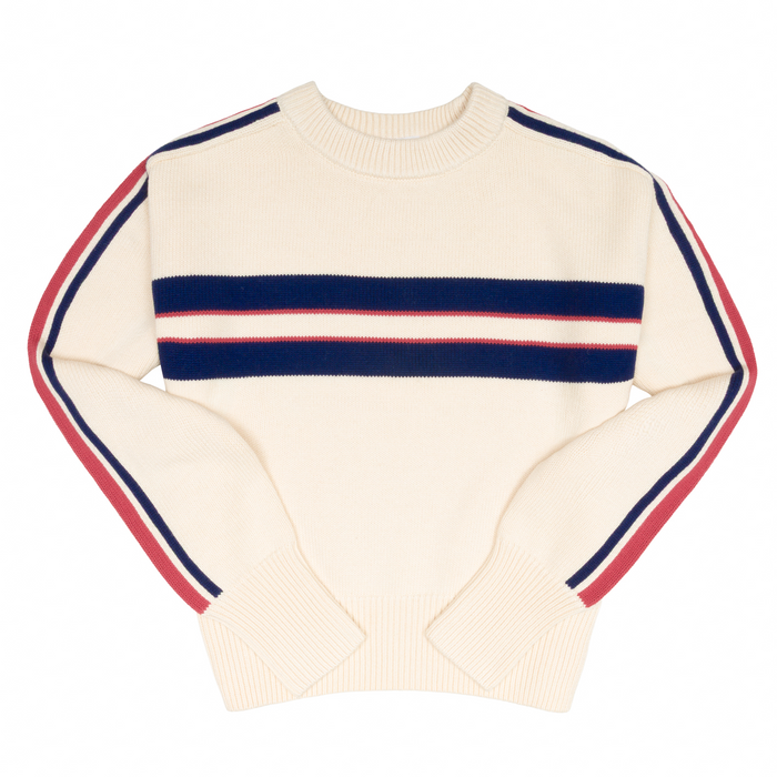 women's navy and red stripe cropped knit sweater