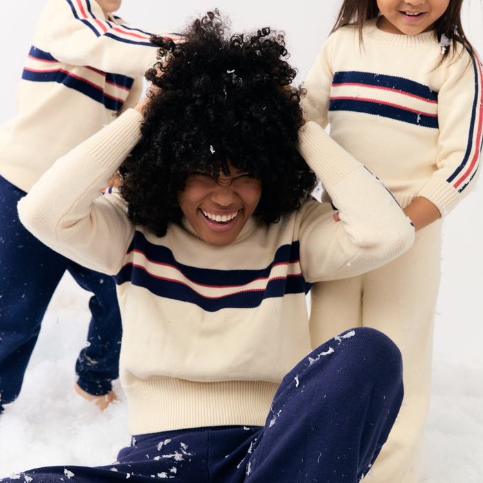 women's navy and red stripe cropped knit sweater