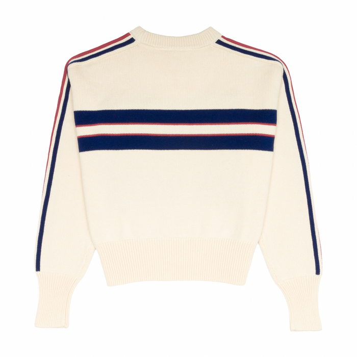 women's navy and red stripe cropped knit sweater