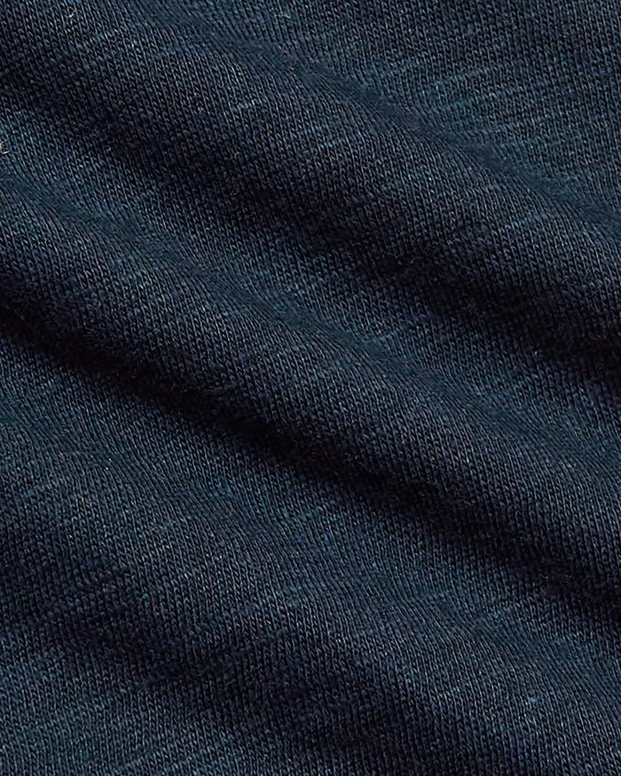 Womens Navy Slub Scoop Neck Tee close-up of textured knit fabric.