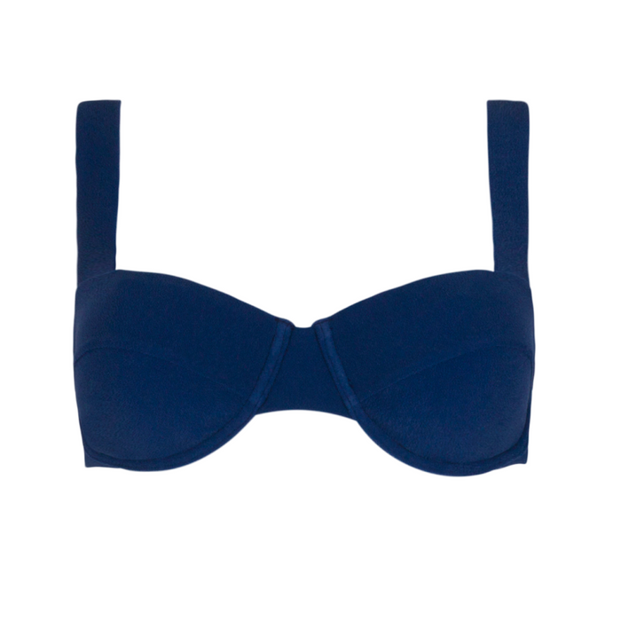 women's navy terry cup bikini top