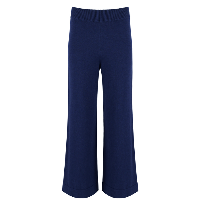 women's navy wide leg knit pant