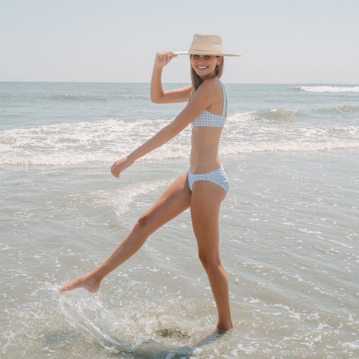 women's oasis blue gingham low waist bikini bottom