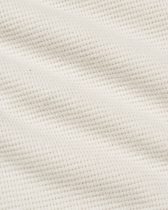 Womens Oatmeal Waffle Long Sleeve Henley & Waffle Leg Pant close-up.