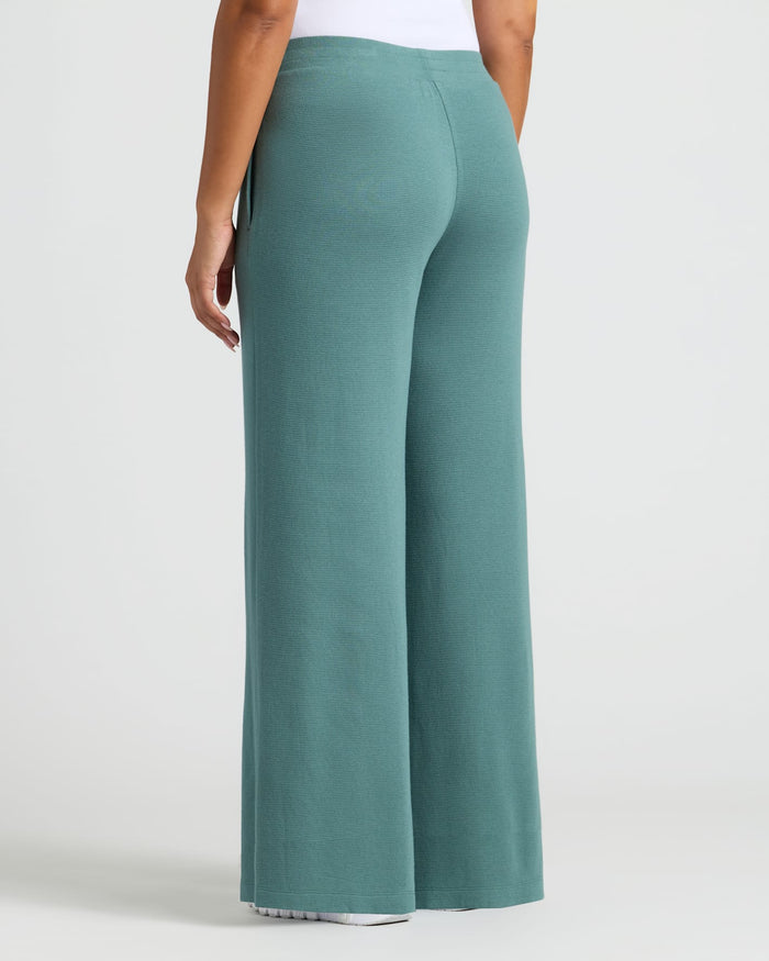 Model in Womens Stormcloud Waffle Wide Leg Pants, showcasing relaxed fit.